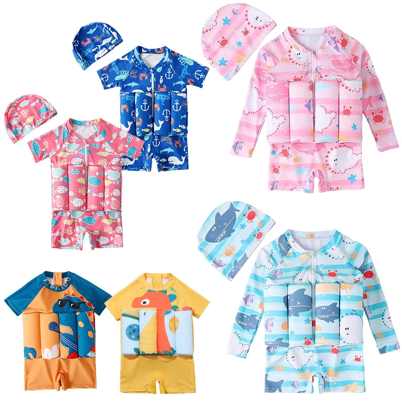 Baby Swimwear Uv - Children's Buoyancy Swimsuit Cartoon Print Swimwear