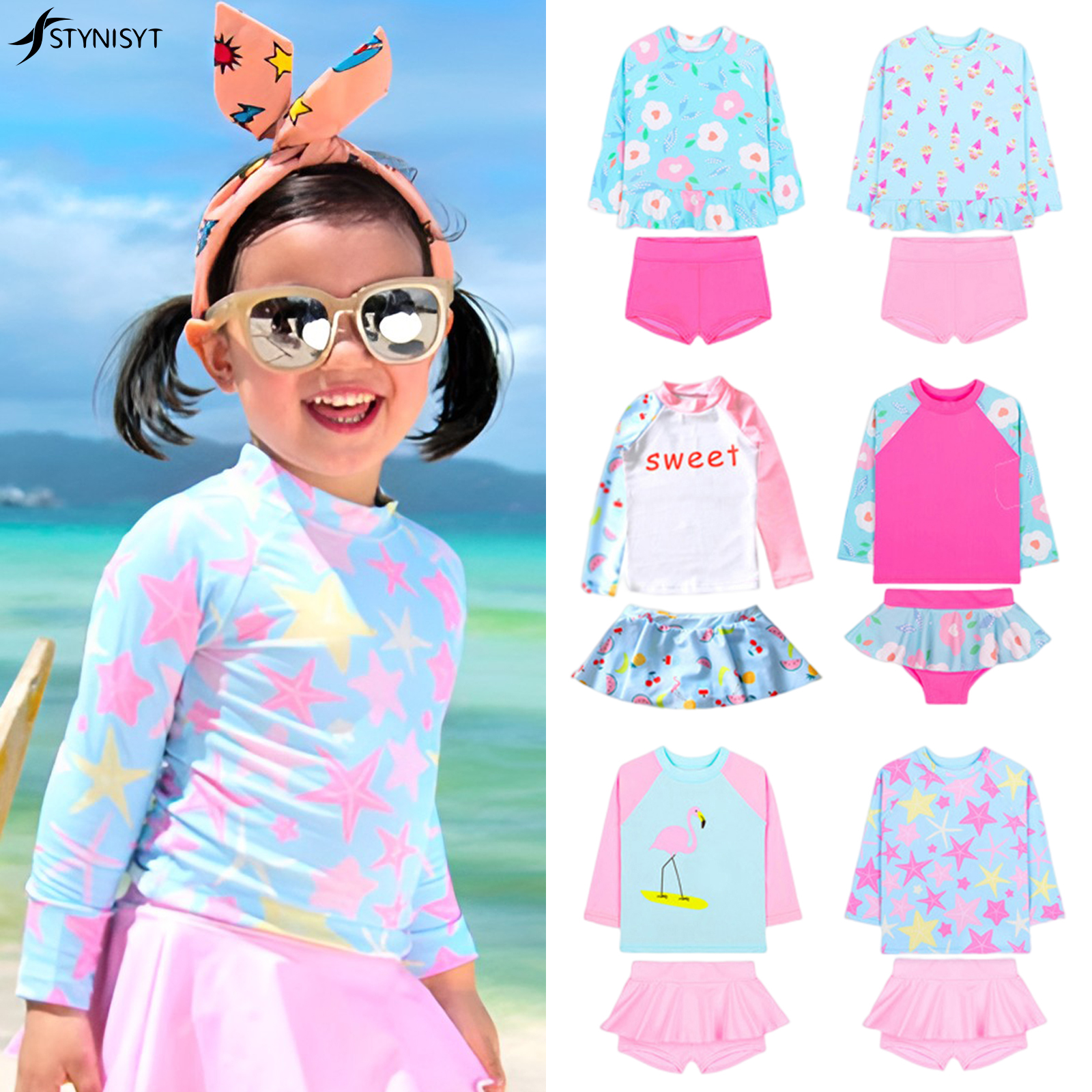 Girls Printed Long Sleeves Swi – Baby Swimwear Uv Bewertung und Preis